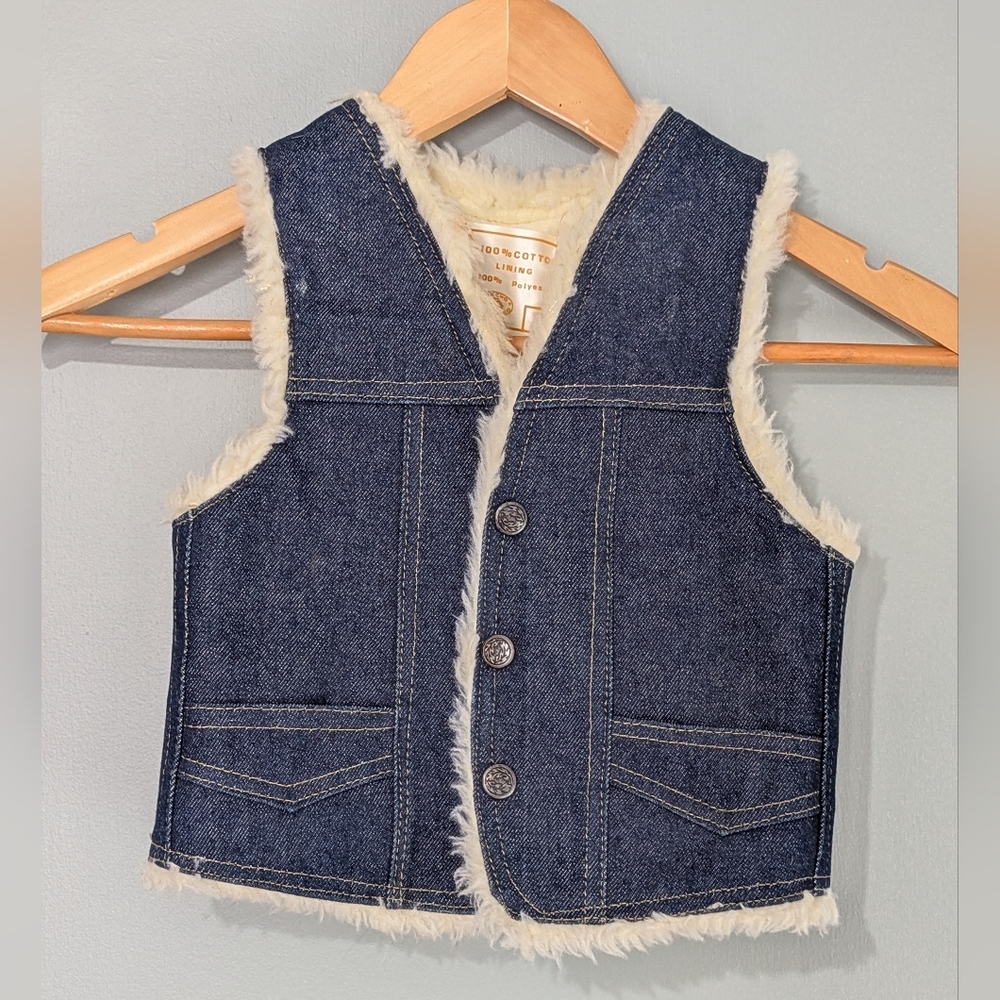 Kids Denim Vest with Faux Fur‎ Sherpa Lining 2T